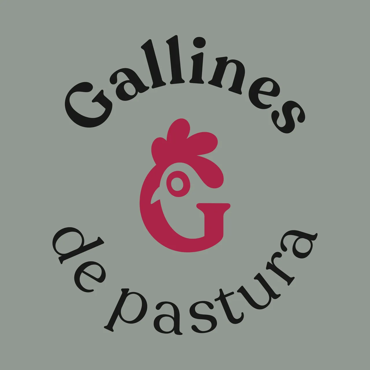Circular Gallines de Pastura logo in black on a grey-green background