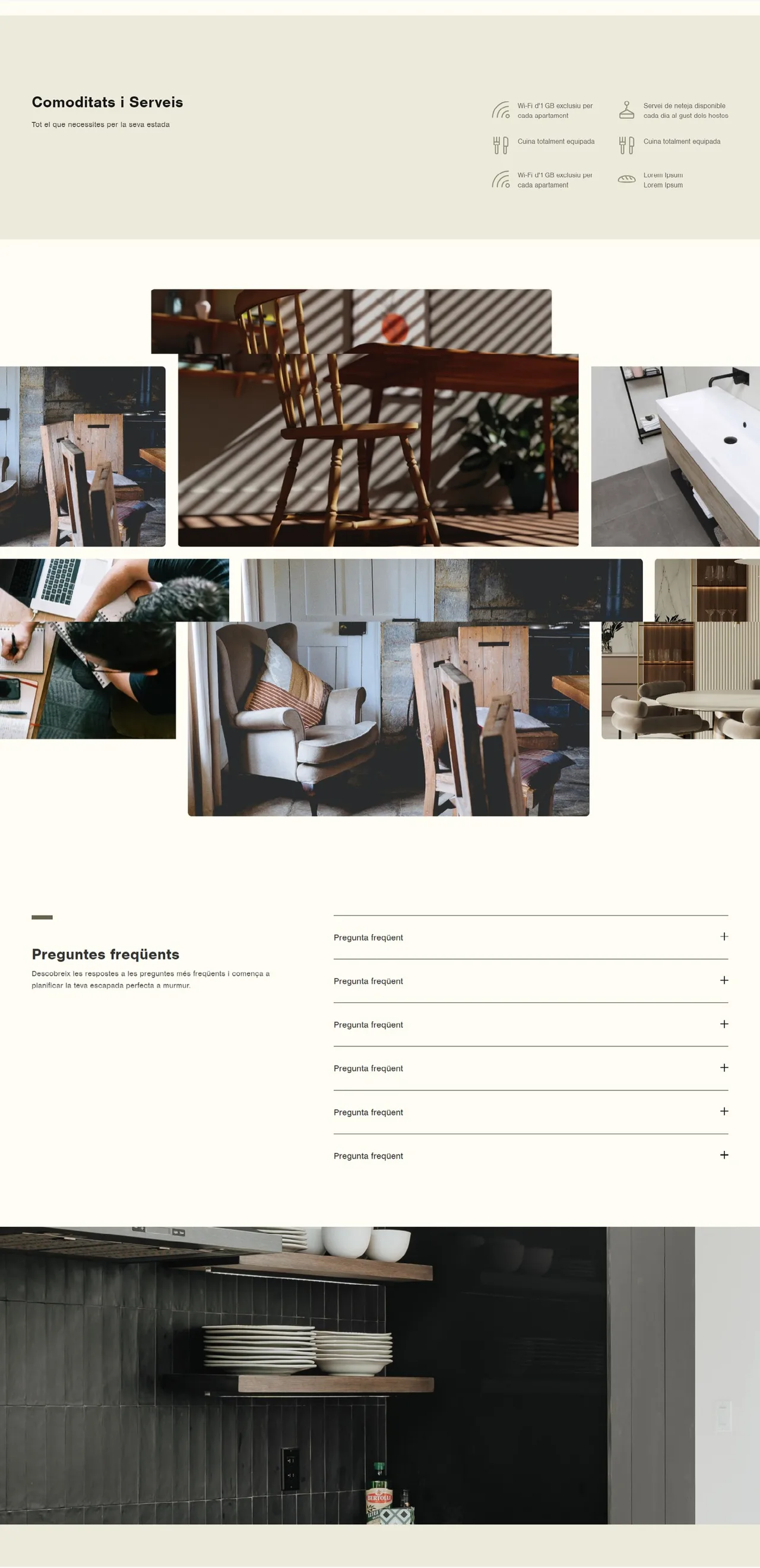 Amenities page with gallery and FAQs