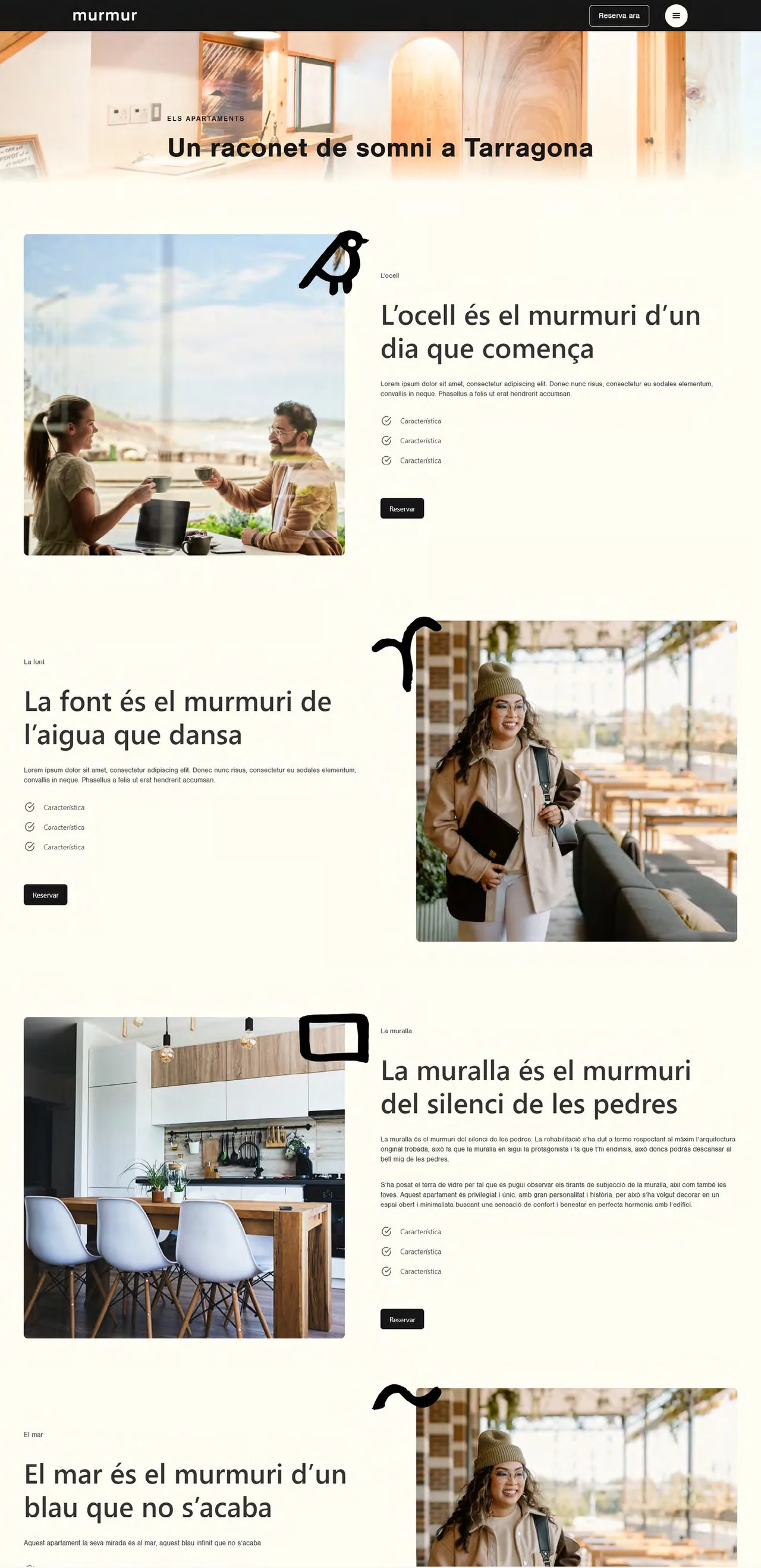 Apartments page with the murmurs of the bird, the fountain and the wall