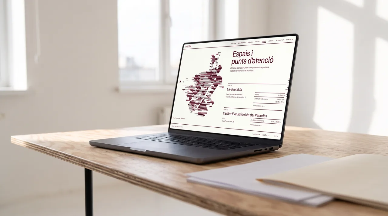 Pàgina dels espais i punts d'atenció de la web d'Ordim en un portàtil