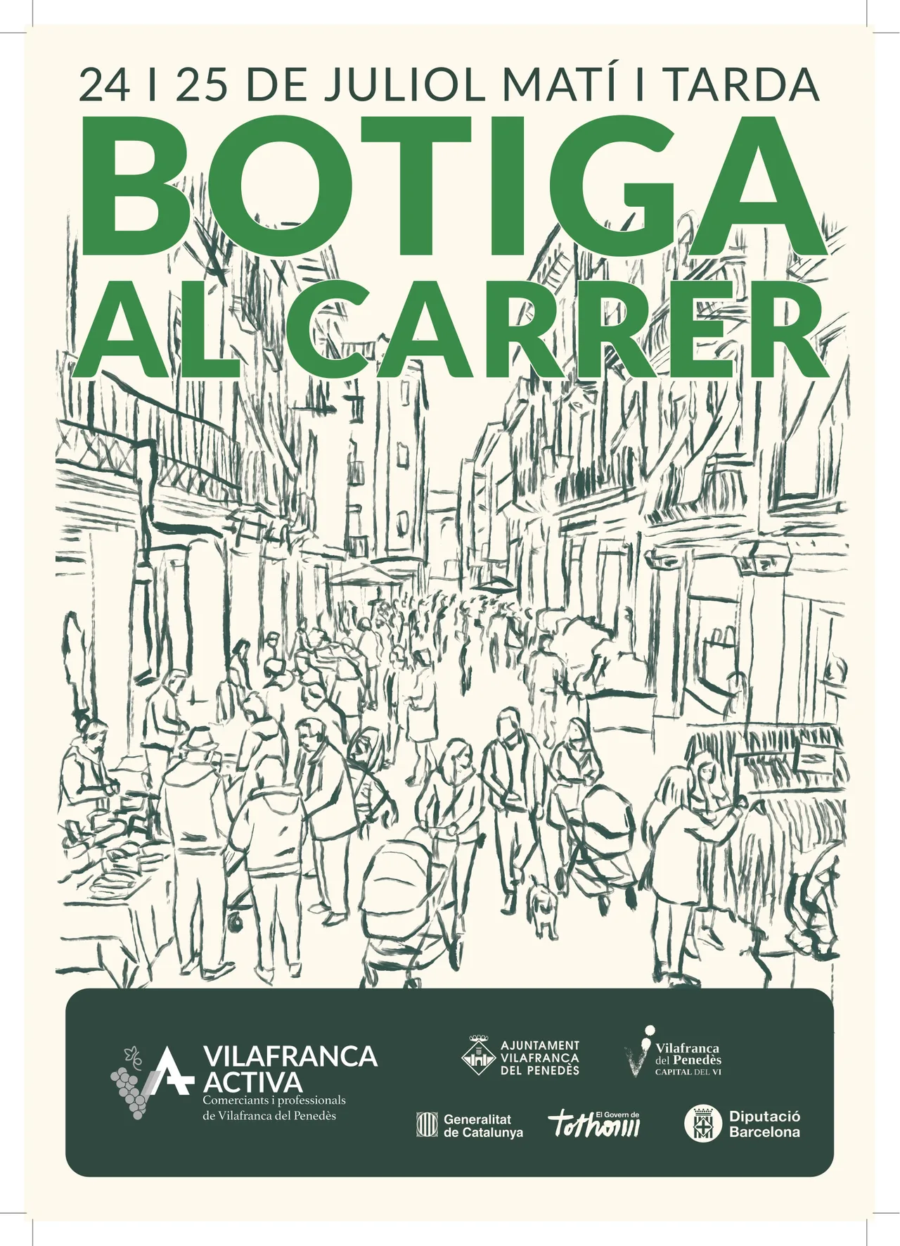 Botiga al Carrer poster with a line illustration of a street