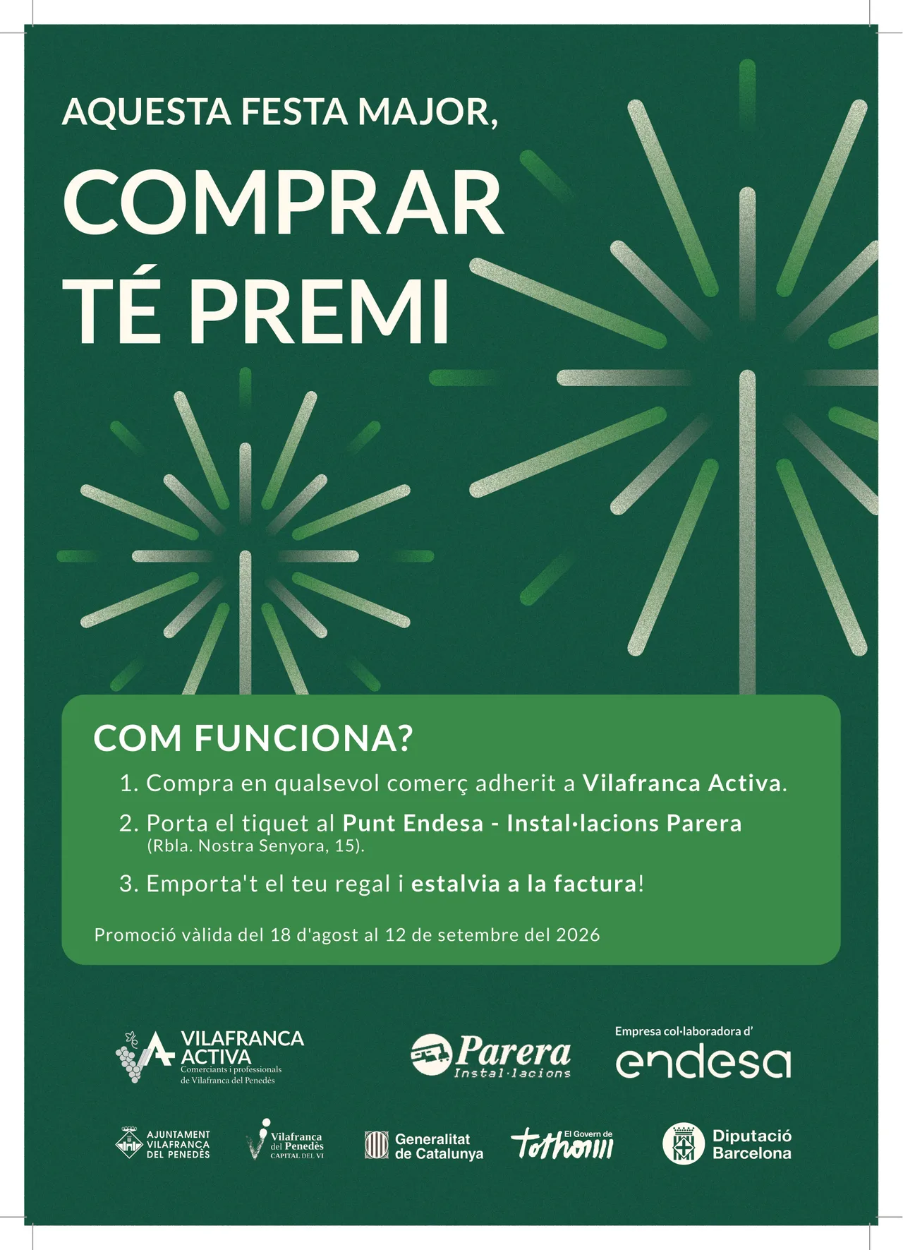 FM Endesa poster with the slogan 'Comprar té premi'
