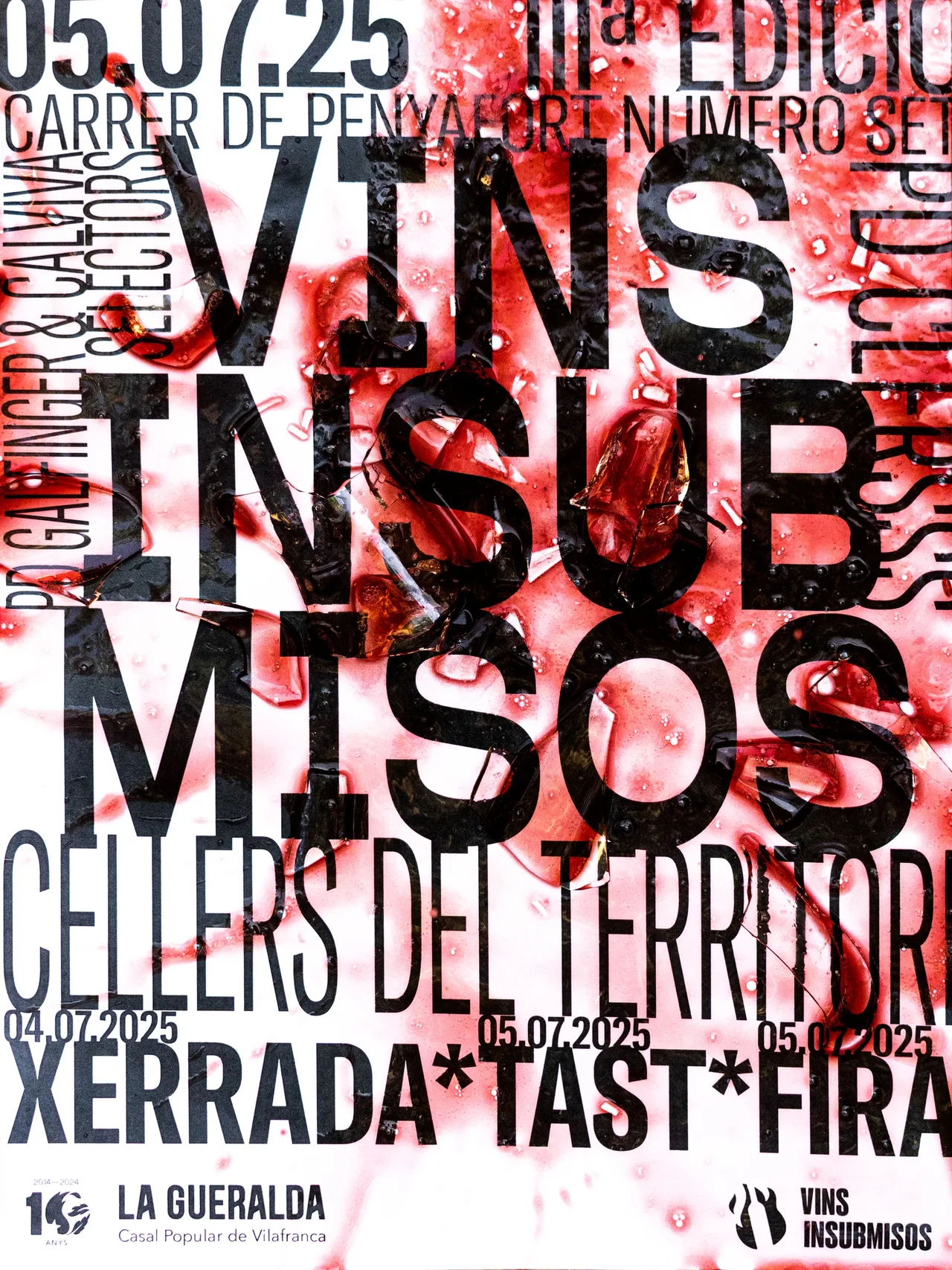 Variation of the Vins Insubmisos 2025 poster with spilt wine and broken glass