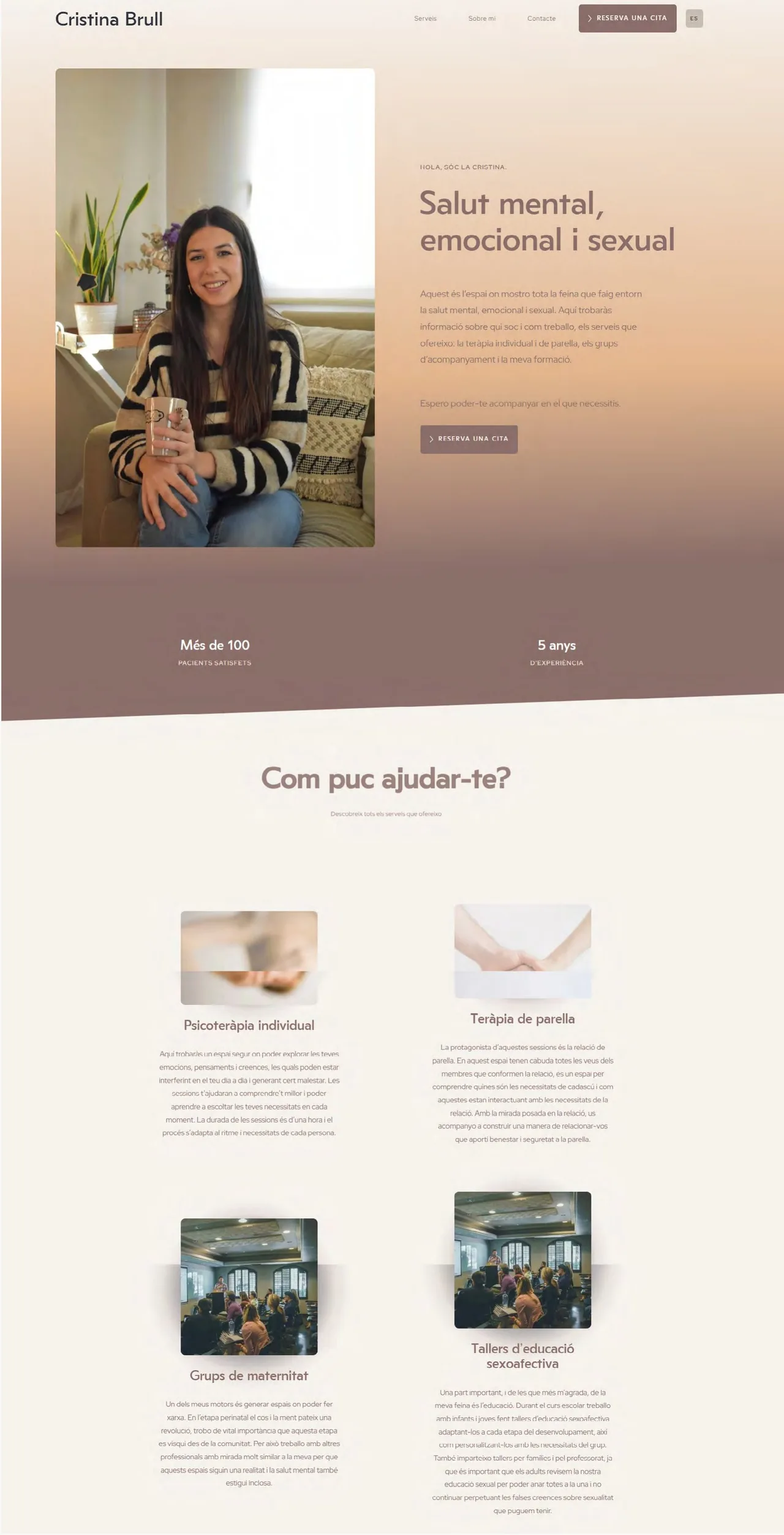 Pàgina d'inici completa de la web de Cristina Brull